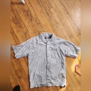 Vintage Courage Brand 100% Cotton Grey Gingham Plaid Button Up Short Sleeve L